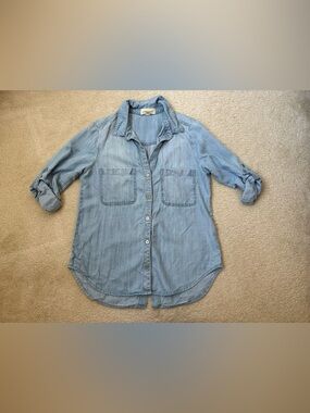 Cloth & Stone relaxed fit denim chambray button down shirt, western boho sz XS